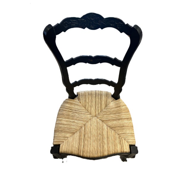 Mid 20th Century Set of 6 Vintage Carved Wood Country French Rush Seat Dining Chairs For Sale - Image 5 of 9