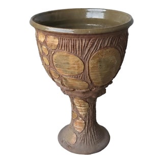 Large Mid Century Ceramic Studio Pottery Goblet Planter For Sale