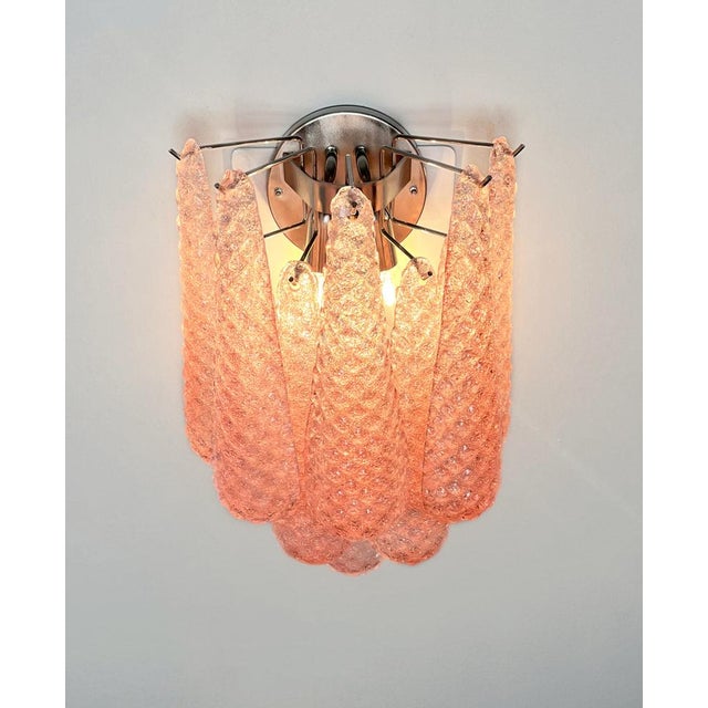 Vintage Pink Glass Petals Drop Wall Sconces, 1990s, Set of 2 For Sale - Image 11 of 16