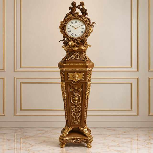 Bring timeless grandeur to your interior with this impressive French-inspired pedestal clock, featuring a rich brown...