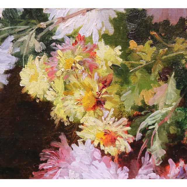 19th C. French Floral Still Life Oil on Canvas in Gilt Frame by Pierre Bourgogne For Sale - Image 9 of 13