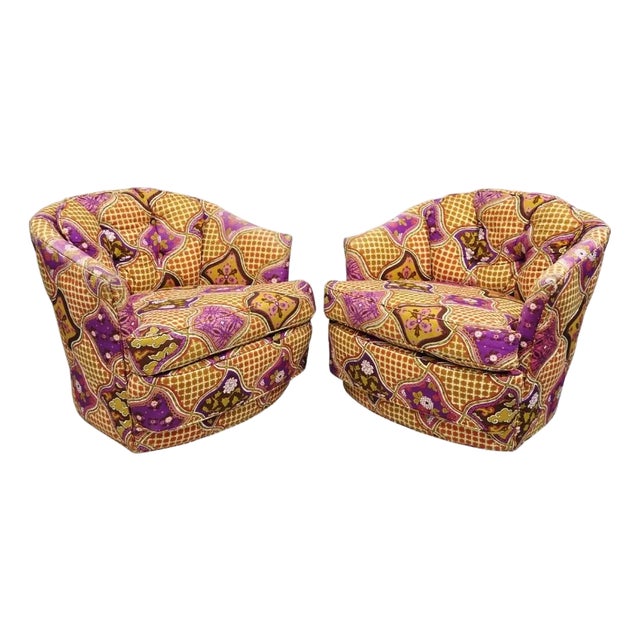 Mid 20th Century Vintage John Stuart Mid Century Modern Purple Barrel Back Club Lounge Chair Pair For Sale