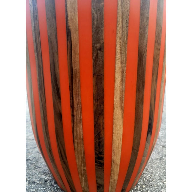 Contemporary Traditional Moroccan Resin and Walnut Wood Stool / Orange Bell Shape For Sale - Image 4 of 7
