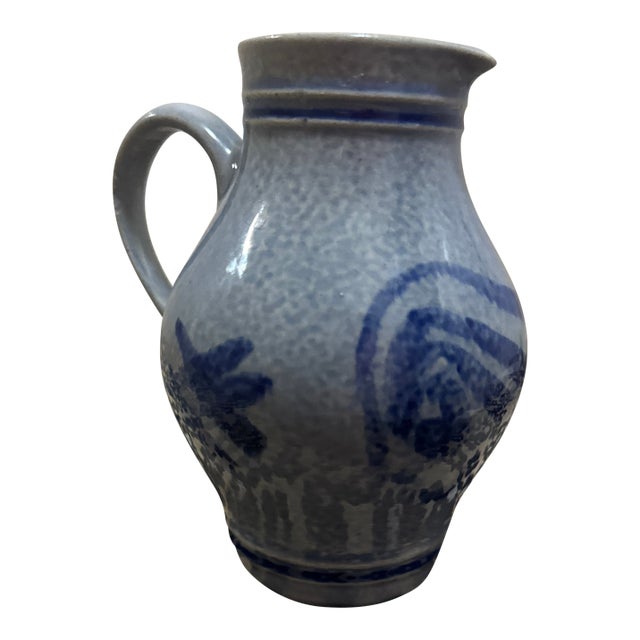 1970s Glazed Blue Stoneware Marzi and Remy Jug Creamer Germany For Sale
