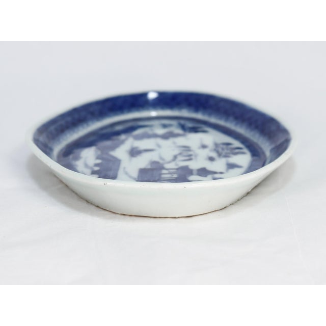 Ceramic Antique Chinese Export Small Blue & White Canton Porcelain Underplate For Sale - Image 7 of 11