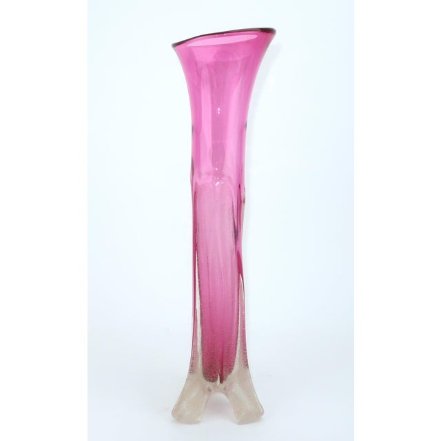 Glass Neal Drobnis Sand Cast Magenta Art Glass Vase, 1997 For Sale - Image 7 of 18