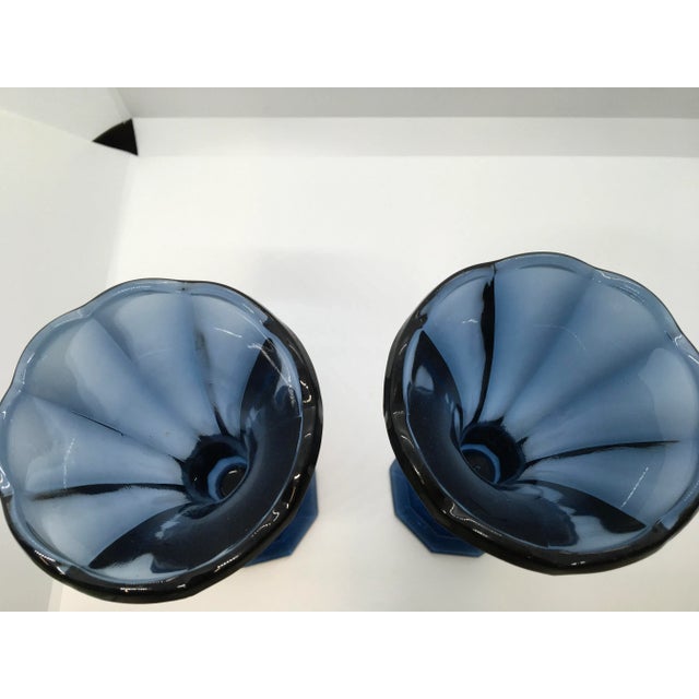 Fostoria Vintage 1980s Blue Fostoria Glass Vases - a Pair For Sale - Image 4 of 5