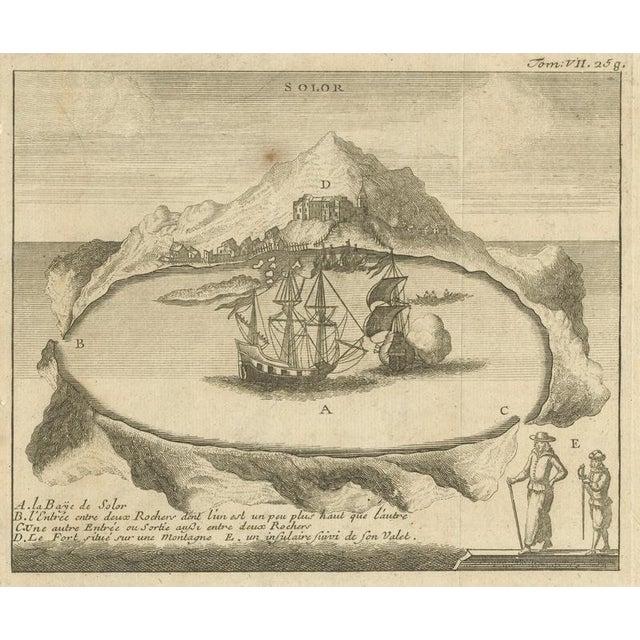 Solor Island View, Indonesian Harbor Engraving, French Voyage Plate c.1700 : This engraved view depicts the island of...