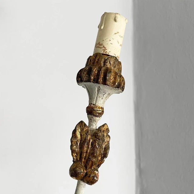 Italian Two-Light Wall Lamps in Wood with Gold Finish, 1700s, Set of 2 For Sale - Image 9 of 18