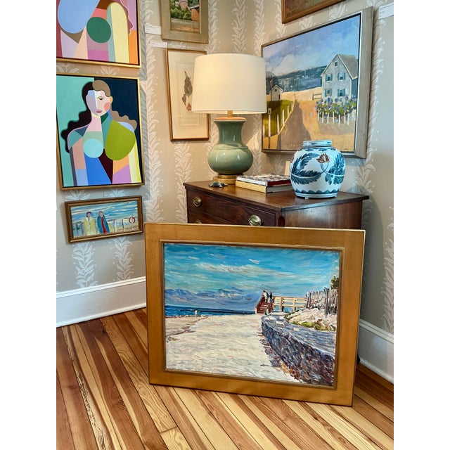 Coastal Late 20th Century Edmund Jordan August Lookout Oil Painting Coastal Landscape - Gold Frame For Sale - Image 3 of 5