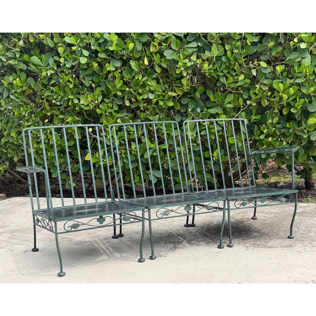 Dark Green Vintage 74” Meadowcraft 3-Piece Modular Wrought Iron Garden Sofa For Sale - Image 8 of 12