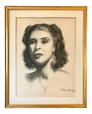 Vintage Mid Century Portrait Drawing a Woman by J. Mason Reeves