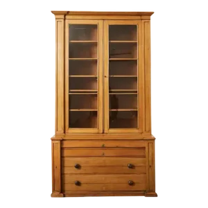 19th Century Country English Fruitwood Library Bookcase Cabinet