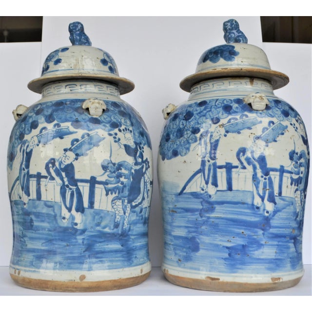 These are contemporary attractive large blue & white Chinese porcelain temple / ginger jars. These large Baluster vase...