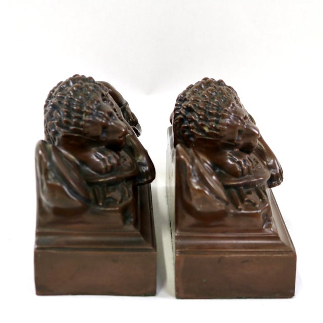 1930s 1930's Lion of Lucerne Bronze Finish Metal Bookends by Jennings Brothers Usa-a Pair For Sale - Image 5 of 12