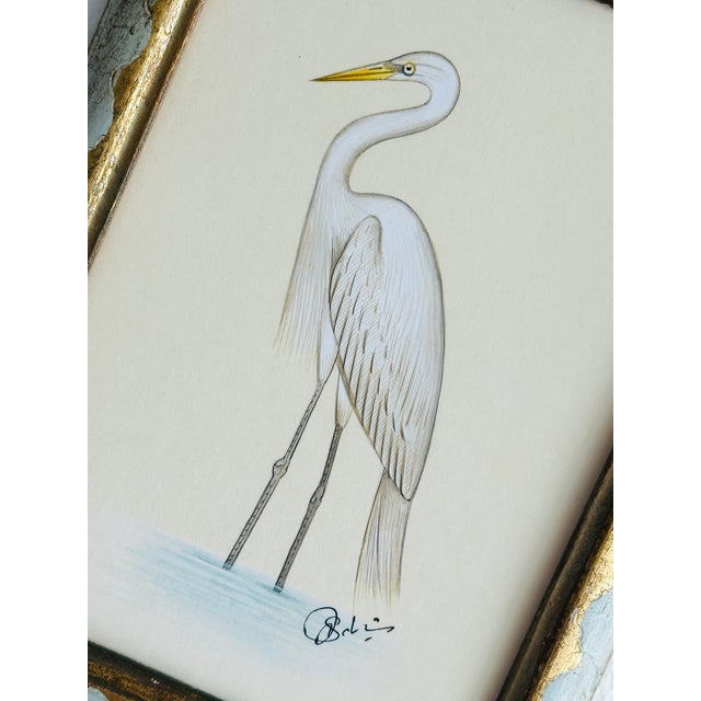 Hand-Painted White Heron Painting. Framed For Sale - Image 4 of 5