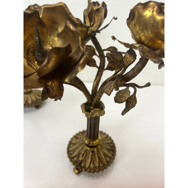 1960s Vintage Brass Table Ornaments with Flowers, France, 1960s, Set of 2 For Sale - Image 5 of 13