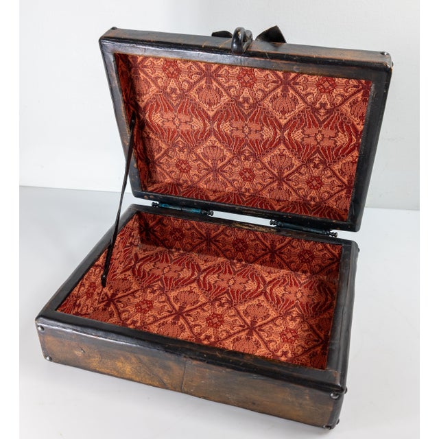 Mid-Century Folk Art Patchwork Leather Box With Gingko Leaf Design For Sale - Image 9 of 12