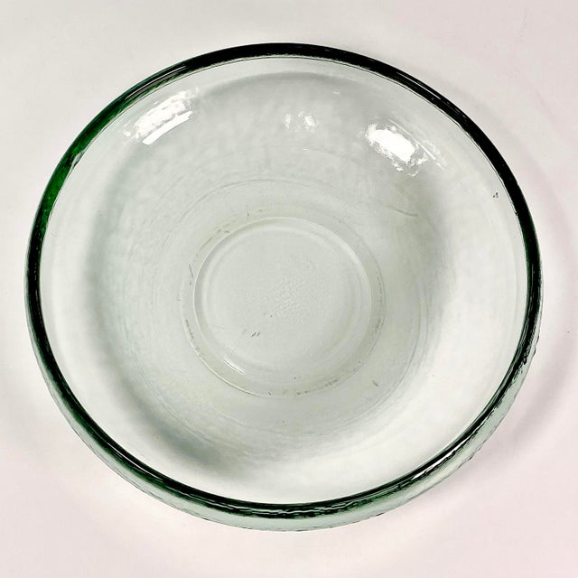 1980s Vintage Boho Chic Mexican Handblown Green Glass Serving Bowl For Sale - Image 4 of 7