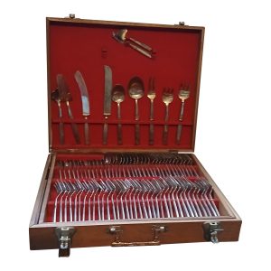 Vintage Mid Century 143 Piece Siam Thai Brass Flatware in Case Service for 12
