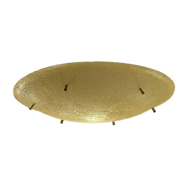 Mid-Century Ceiling Lamp in Yellow Fiberglass and Brass, 1950s For Sale