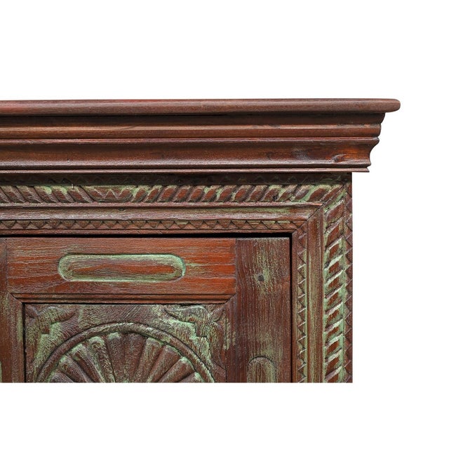 1970s Vintage Carved Shutter Upcylced Solid Wood Cabinet For Sale - Image 5 of 6