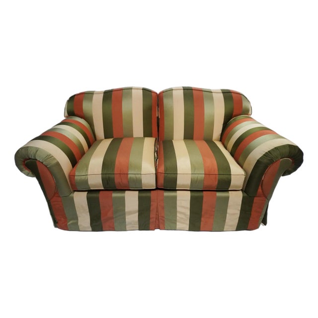 Late 20th Century Custom Edward Ferrell Silk Stripe Loveseat For Sale