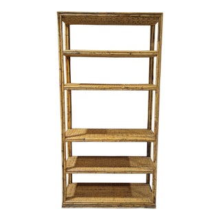 1960s Cane and Bamboo Bookshelf or Etagere For Sale