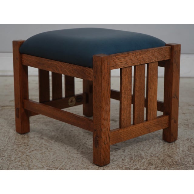 Stickley Mission Oak Leather Chair & Ottoman For Sale - Image 14 of 18