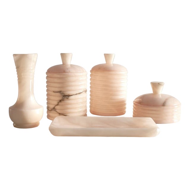 Mid-Century Pink Alabaster Bathroom Set, 1960s, Set of 5 For Sale