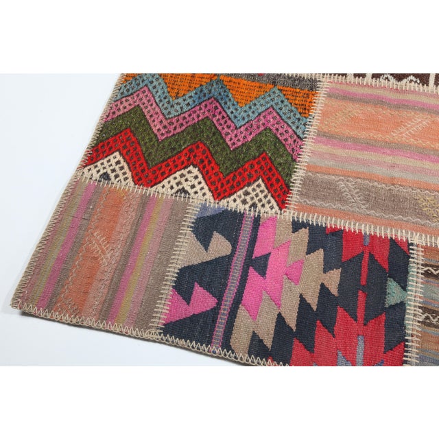 Mid 20th Century Bohemian Turkish Kilim Patchwork Rug With Tribal Motifs -5' 7'' X 9' 10'' For Sale - Image 4 of 12