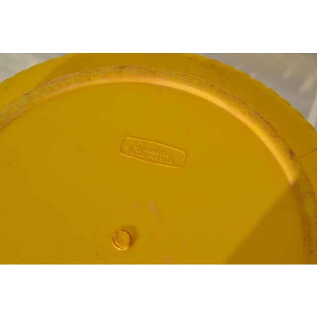 Mid-Century Modern 1970s Faux Basket Weave Yellow Plastic Wastebasket For Sale - Image 3 of 9