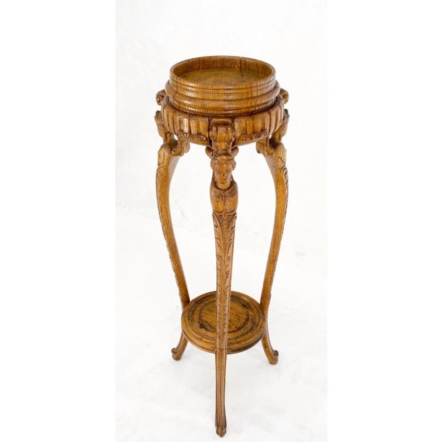 Wood Antique Carved Oak Tripod Tri legged Plant Stand For Sale - Image 7 of 13