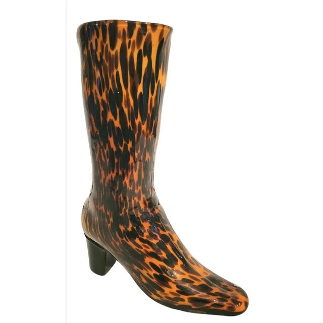 Vintage Italian Murano Leopard Glass Boot Design Tall Vase For Sale - Image 10 of 10