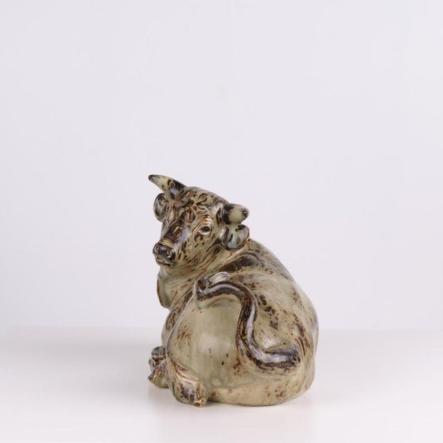 Large Reclining Bull in Stoneware by Knud Kyhn for Royal Copenhagen, 1949 For Sale - Image 3 of 7