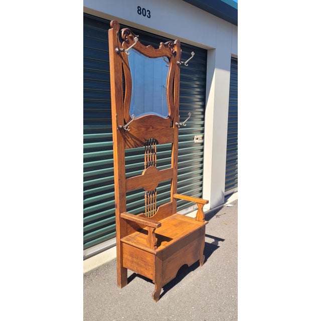 19th Century Oak Hall Chair and Coat Rack For Sale - Image 9 of 10