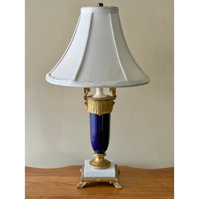 Late 20th Century French Sèvres Style Porcelain and Gold Table Lamp With Shade For Sale - Image 9 of 12