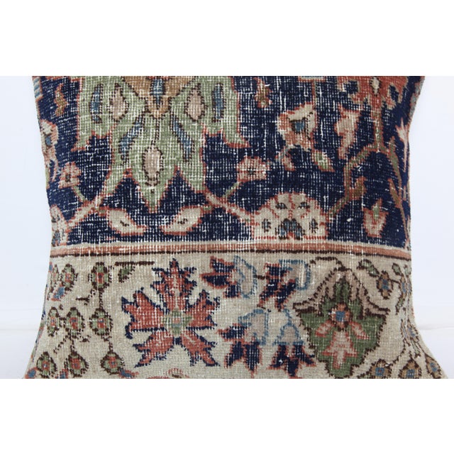 HandWoven Navy Blue & Green Turkish Rug Pillow Cover -20'' X 20'' For Sale In Tampa - Image 6 of 8