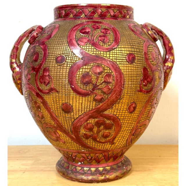 Large Italian Aretini Pottery Vase, Red & Gold Enamel Relief Decoration, Arezzo For Sale - Image 11 of 18