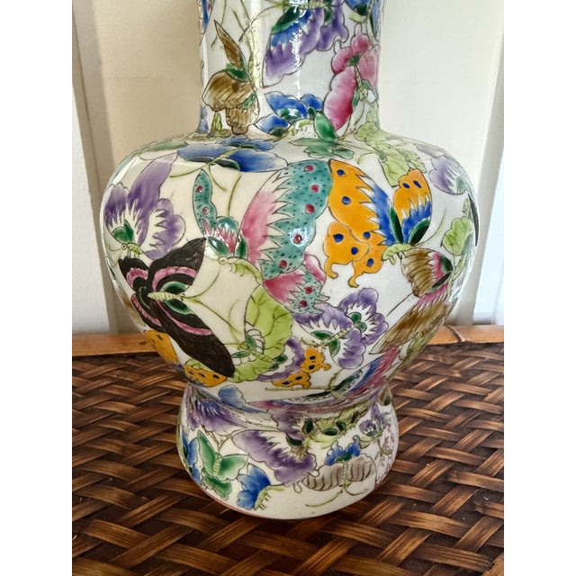 Early 20th Century Early 20th Century Asian Butterfly Porcelain Vase/Urn For Sale - Image 5 of 8