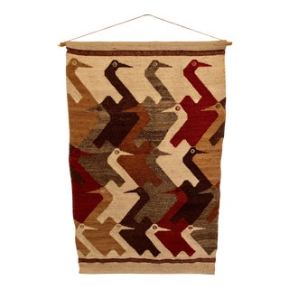 Vintage Mid Century Hand Woven Bird Tapestry For Sale
