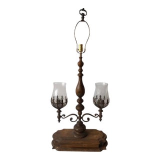 Antique Rustic Dutch Golonial Style Plug in Table Lamp With Glass Shades For Sale
