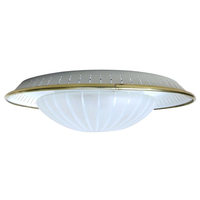 Ceiling or Wall Light in Satin Glass, Metal & Brass from Hillebrand, 1950s For Sale