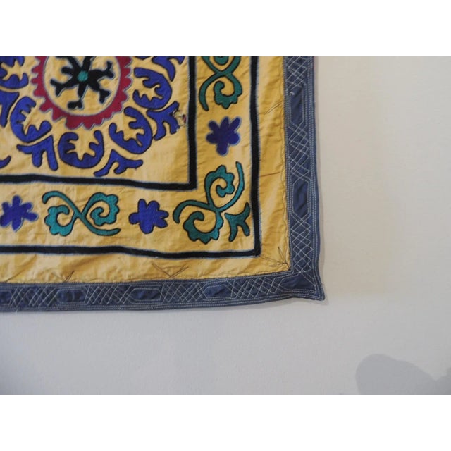 Textile Vintage Yellow and Green Embroidery Large Suzani Panel For Sale - Image 7 of 10