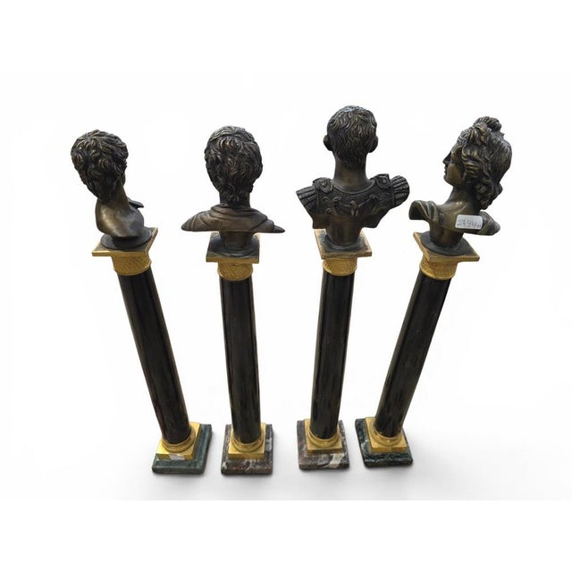 Black Marble Columns with Gilt Bronze Mounts and Roman Emperor Busts, 1898, Set of 4 For Sale - Image 10 of 11
