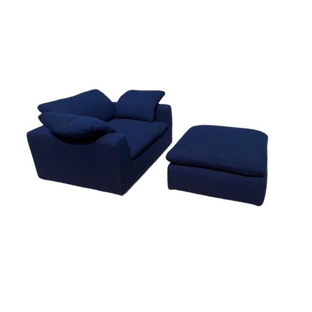 2020s Restoration Hardware Cloud® Luxe Chair-and-a-Half & Ottoman in Navy Perennials® Performance Fabric For Sale - Image 5 of 12