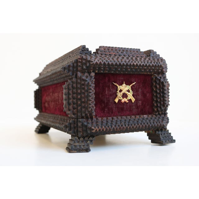 19th Century Antique Tramp Jewelry Box in Carved Brass, 1893 For Sale - Image 5 of 12
