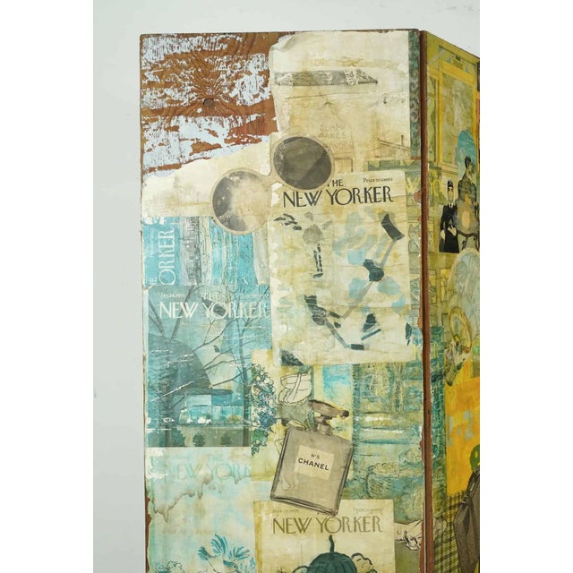 Vintage Decoupage Wood Room Divider Screen For Sale - Image 4 of 8