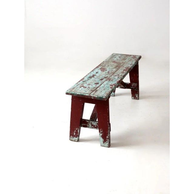 Early 20th Century Antique Primitive Painted Bench For Sale - Image 5 of 13