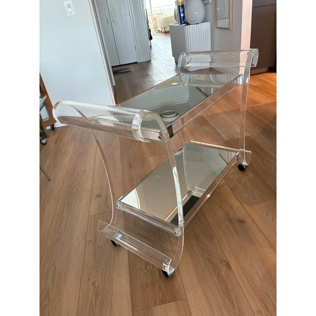 Mid Century Modern Lucite Bar Cart on Casters For Sale - Image 4 of 15